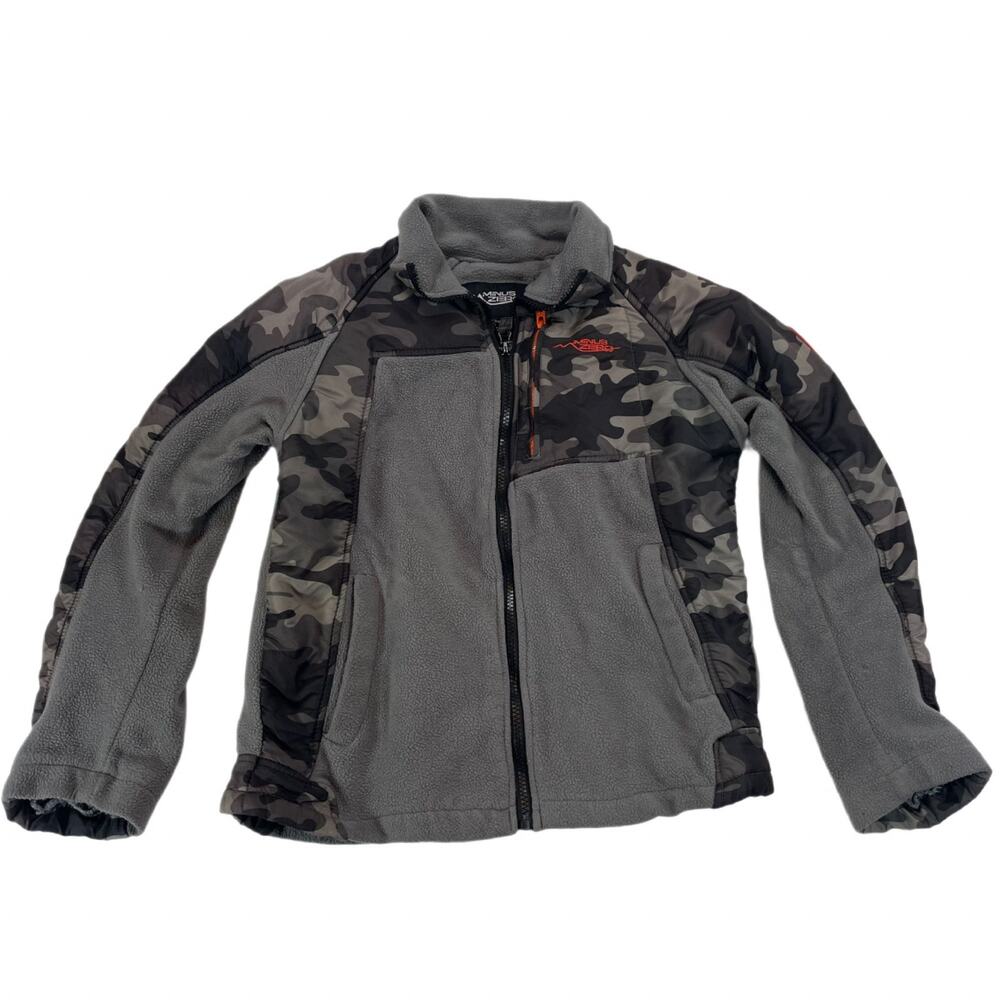 Minus Zero Boys Camo Fleece Hybrid Full Zip Jacket Grey Orange L 14/16